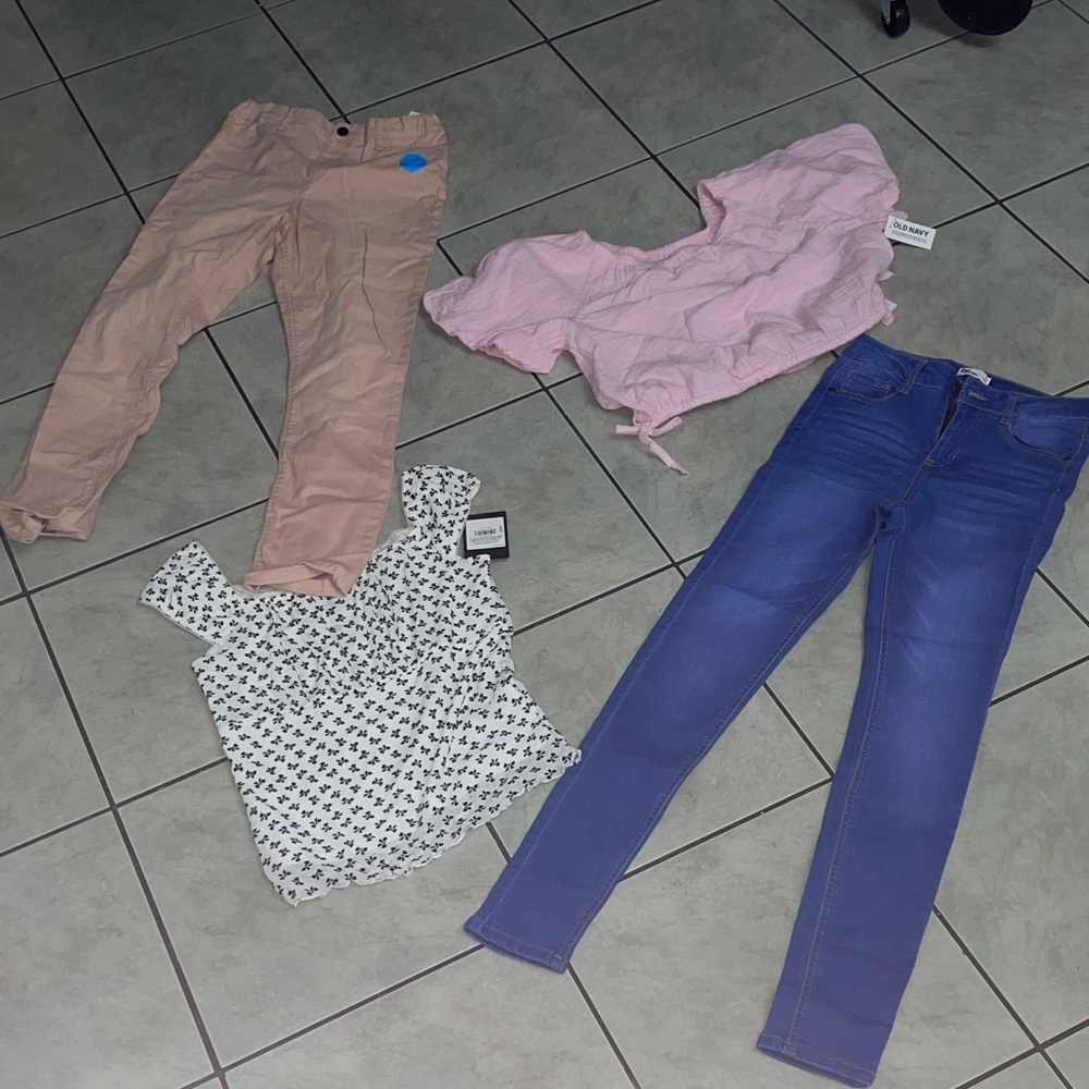 Girls Stylish Clothing Sets bundle with Pink and Blue Jeans size 14